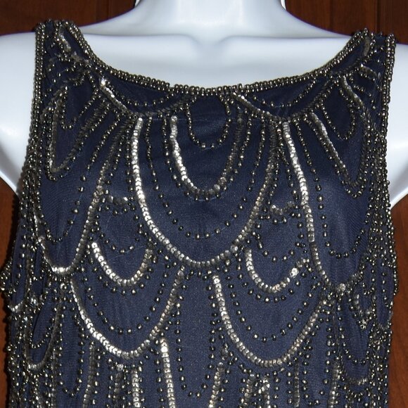 Prelude Beaded Gatsby Cocktail Party Dress Sz 6 Navy Blue Sparkly Party - Picture 5 of 16